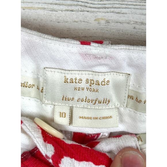 Kate Spade Womens 10 White Marti Palm Springs Coral Multi Slim Ankle Pants - Picture 3 of 8